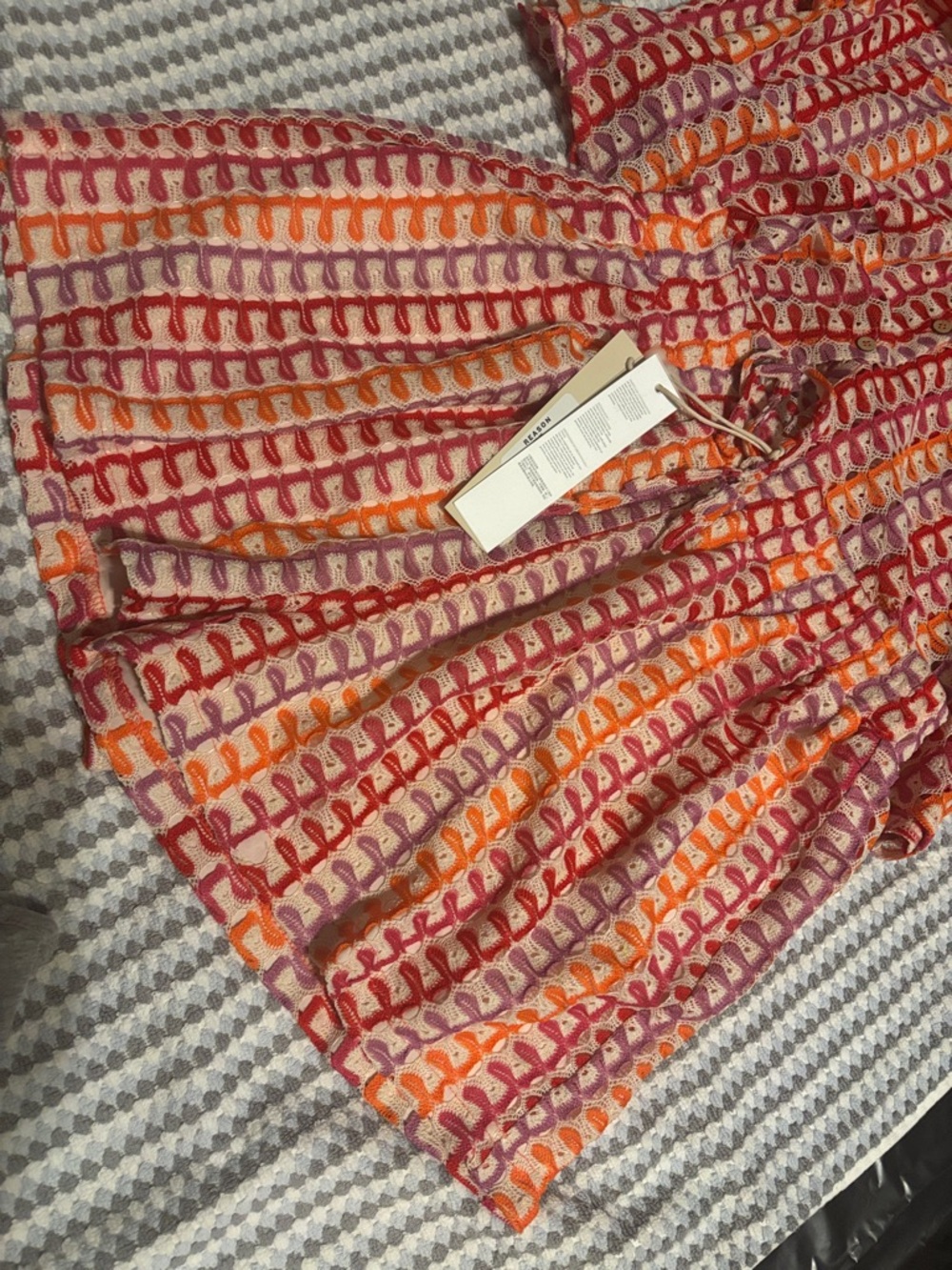 Reason Short Sleeve Shirt & Elastic Waist Shorts in Red, Orange, Pink - Picture 2 of 6